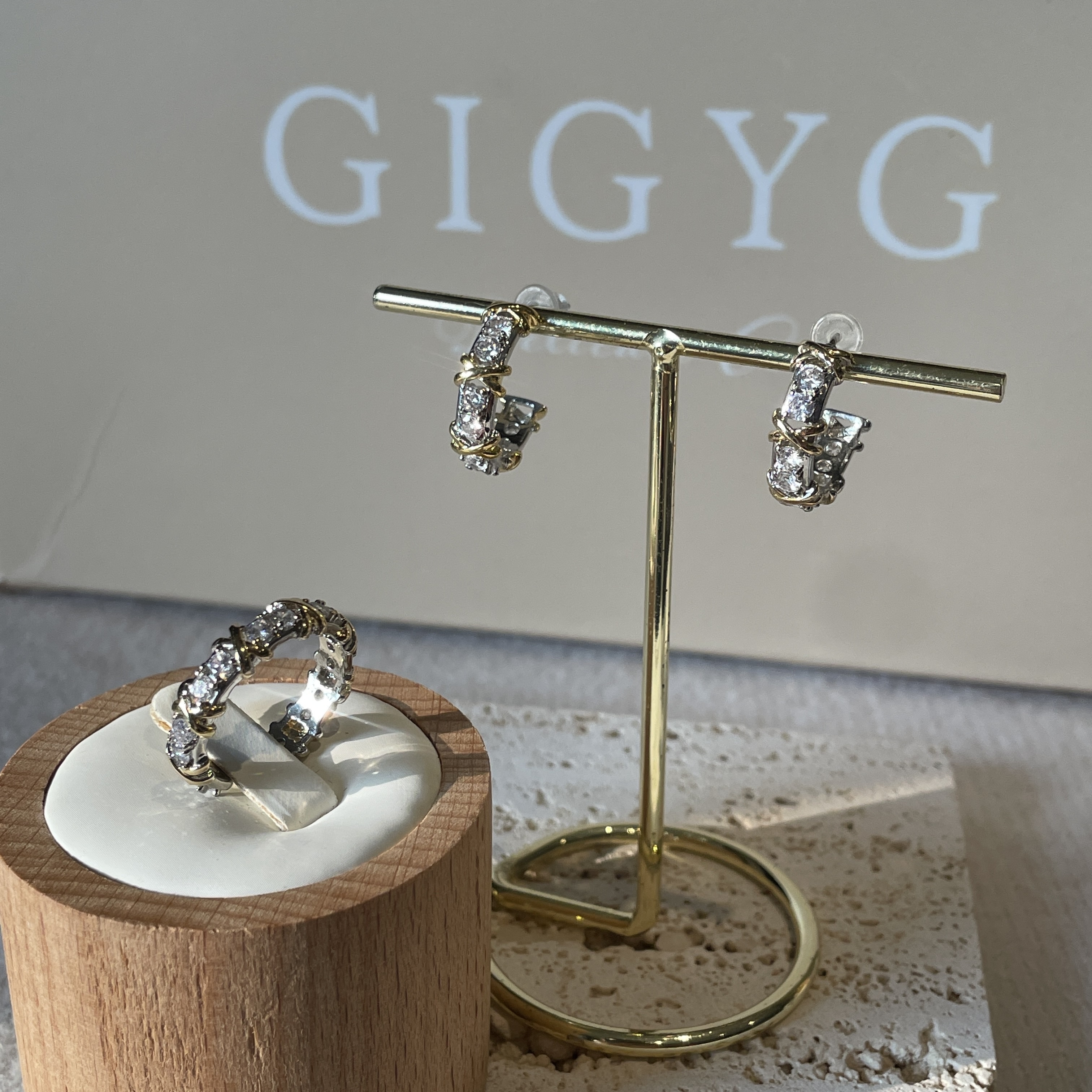 x”金銀水鑽極簡 高奢戒指/耳環系列