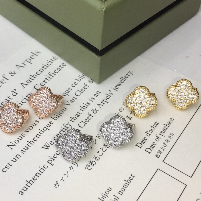 18k滿天星激光鑽四葉草 高奢定製耳釦釘