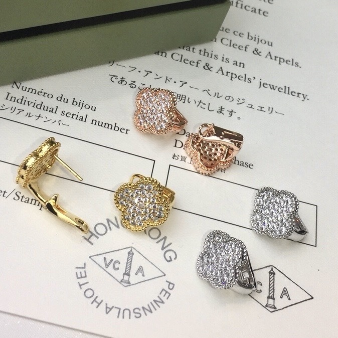 18k滿天星激光鑽四葉草 高奢定製耳釦釘