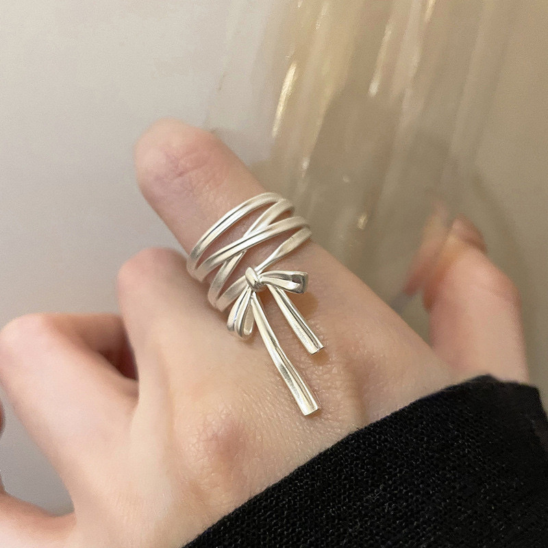 芭蕾舞蕾絲緞帶 啞光蝴蝶結開口戒