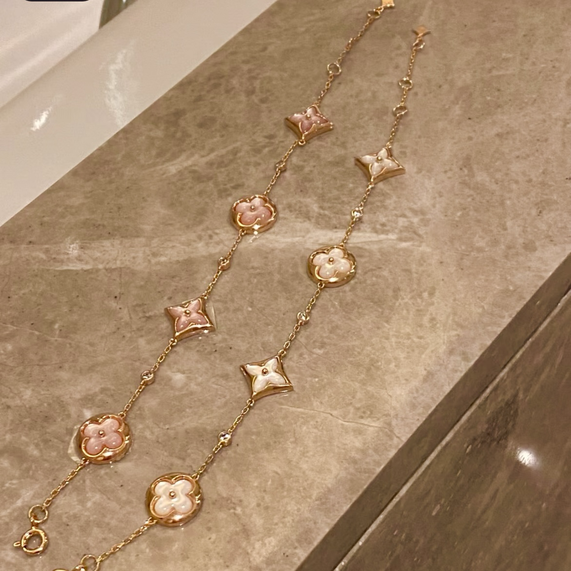 18k完美白玉貝神仙老花 經典鑲鑽定製手鍊