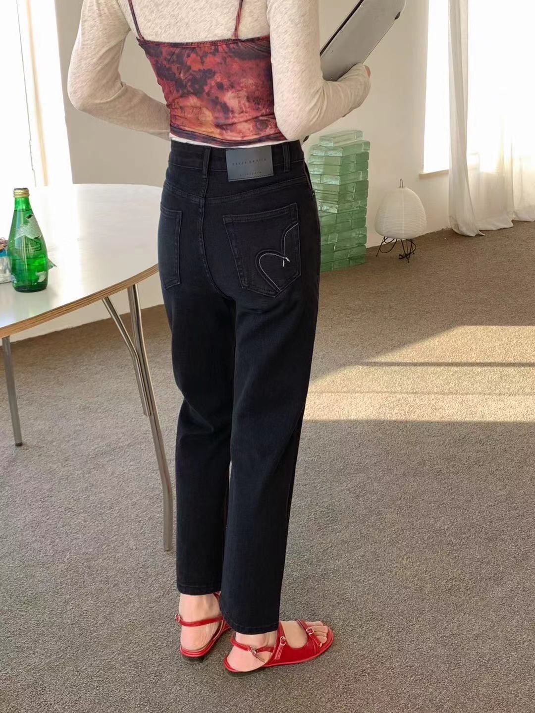 超彈力9分小直筒煙管褲(前後口袋3D印花)