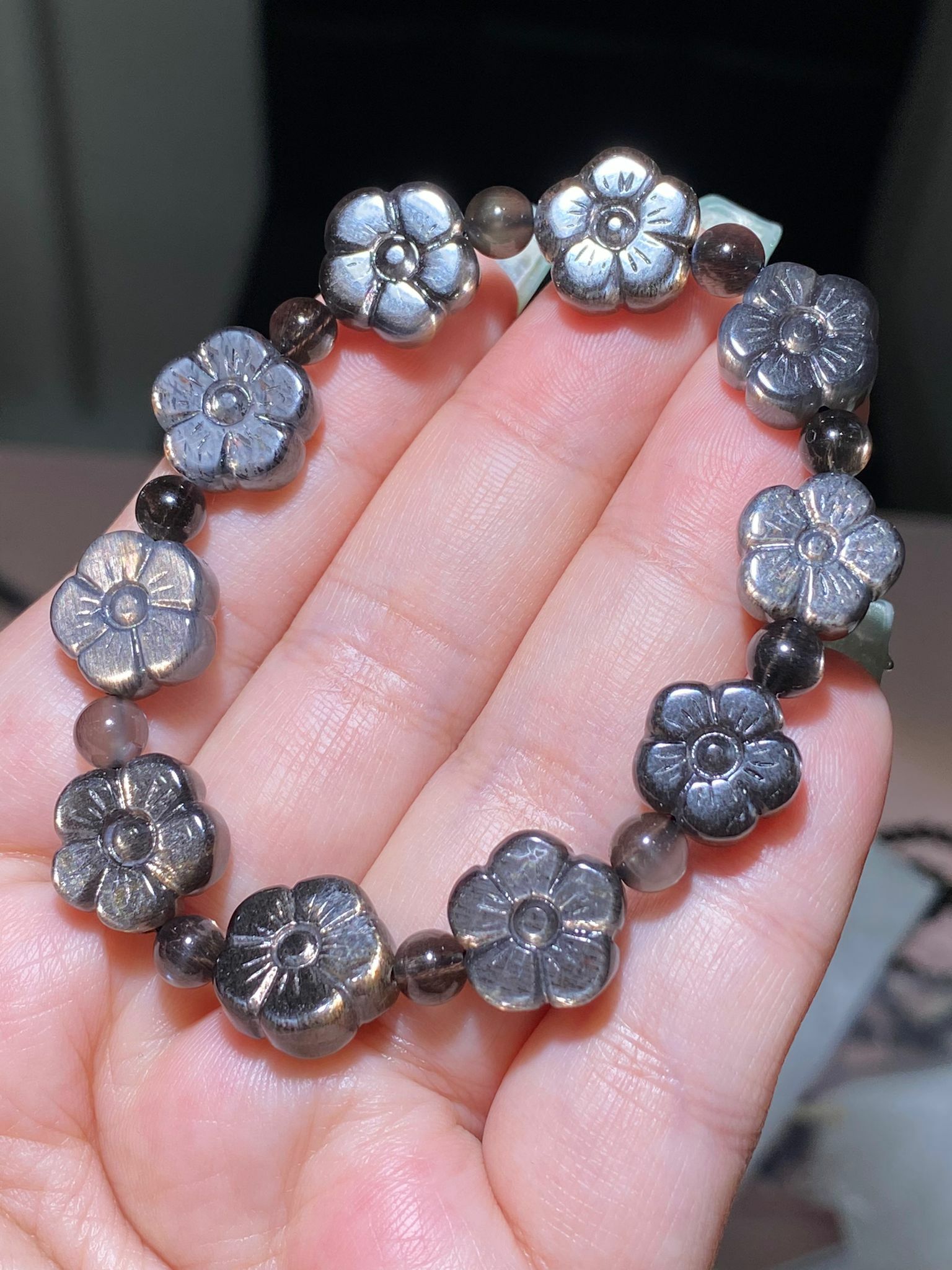 黑骨幹太陽石小花手串
