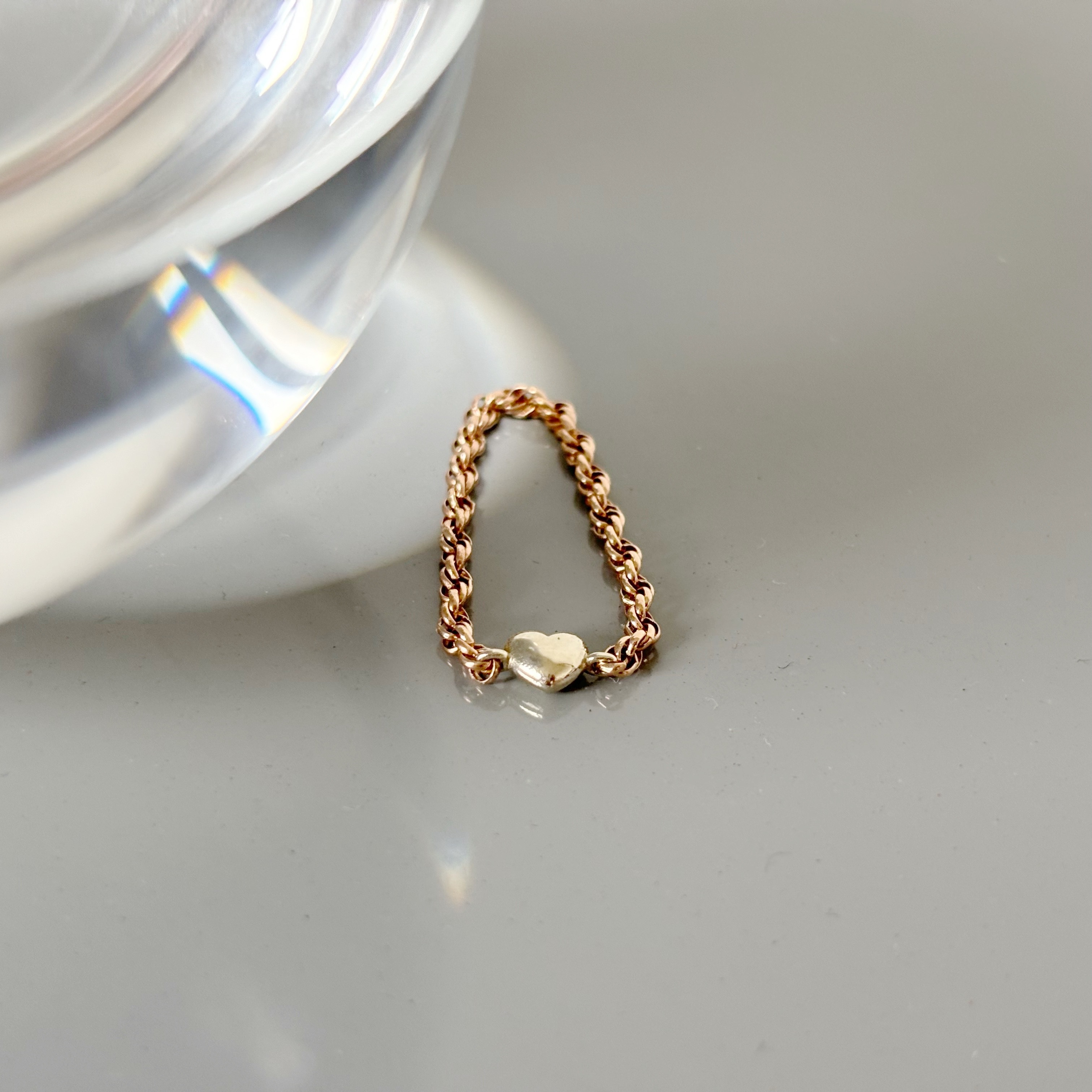 14K義大利水波紋拼色愛心鏈戒