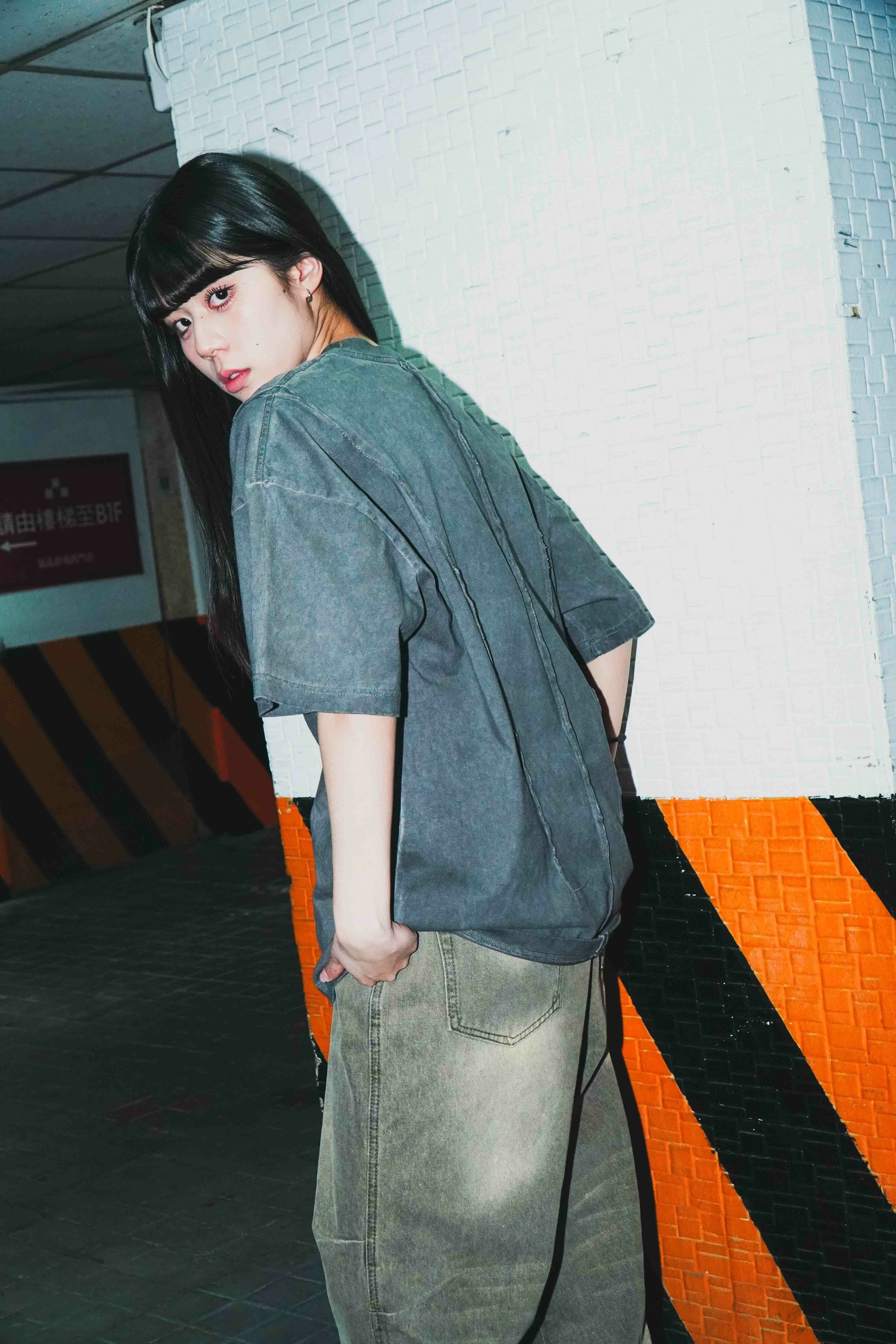 『Always_Good』水洗 刺繡 反車線 皺褶 短TEE