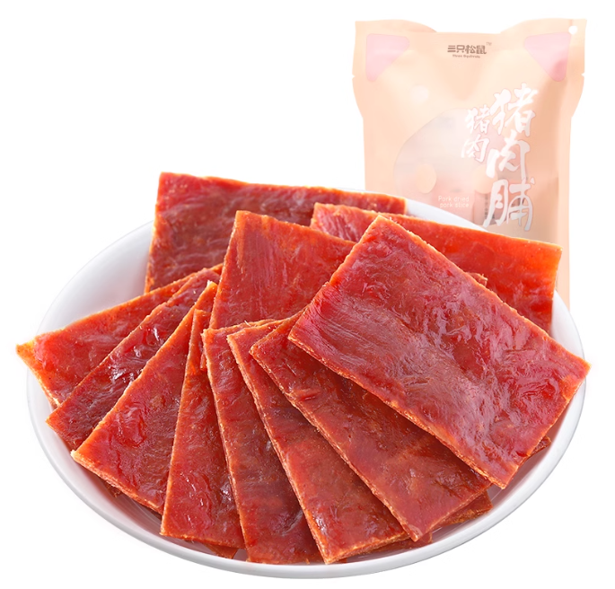 三隻松鼠豬肉脯 (160g*2袋, 原味+芝麻味各1袋)