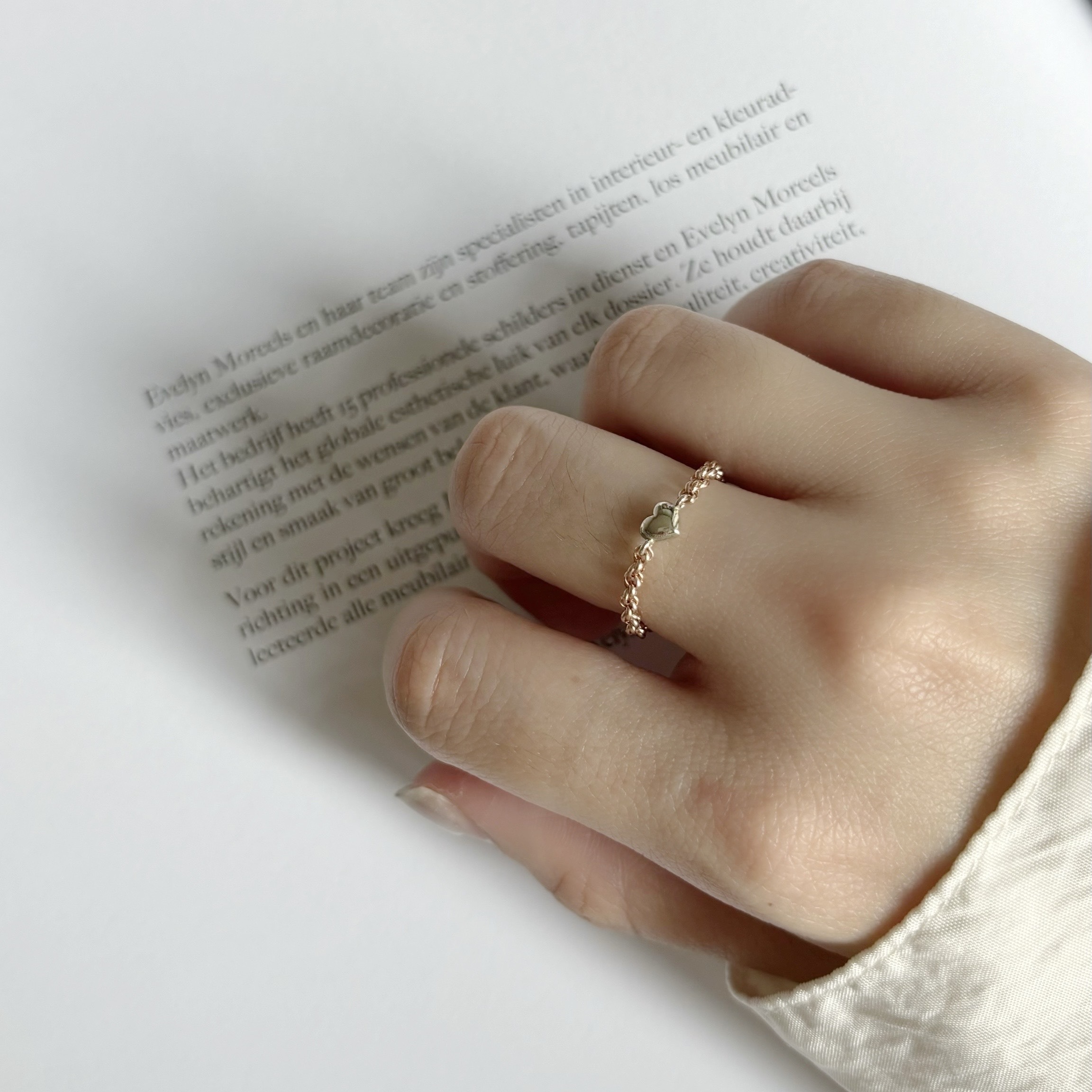 14K義大利水波紋拼色愛心鏈戒