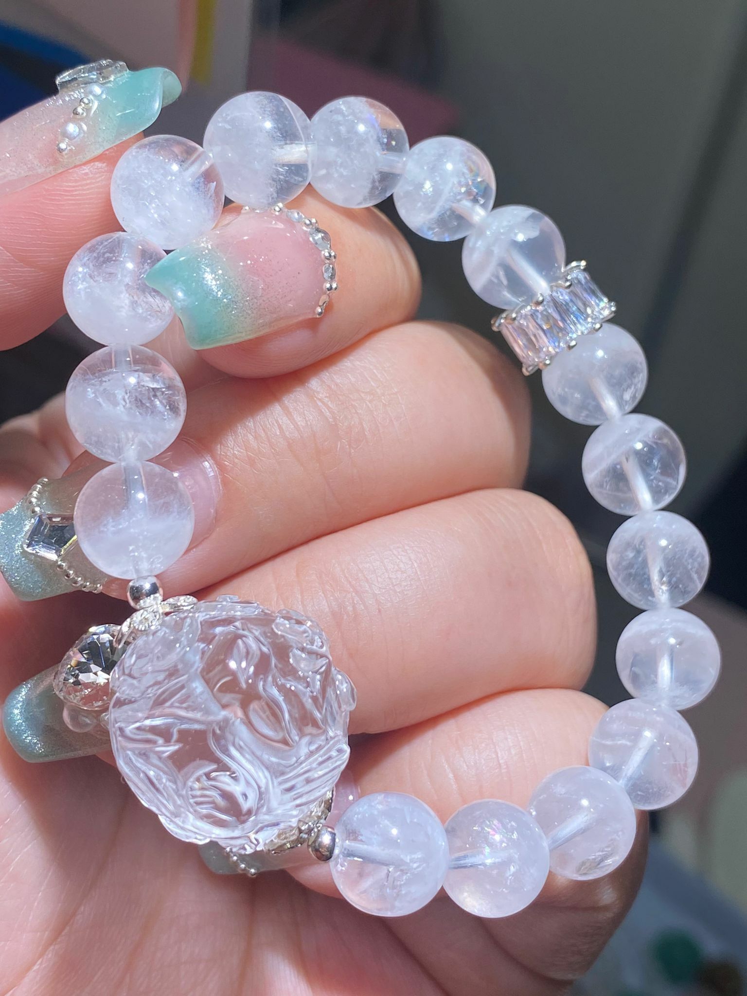 白幽靈聚寶盆配白水晶九尾狐DIY