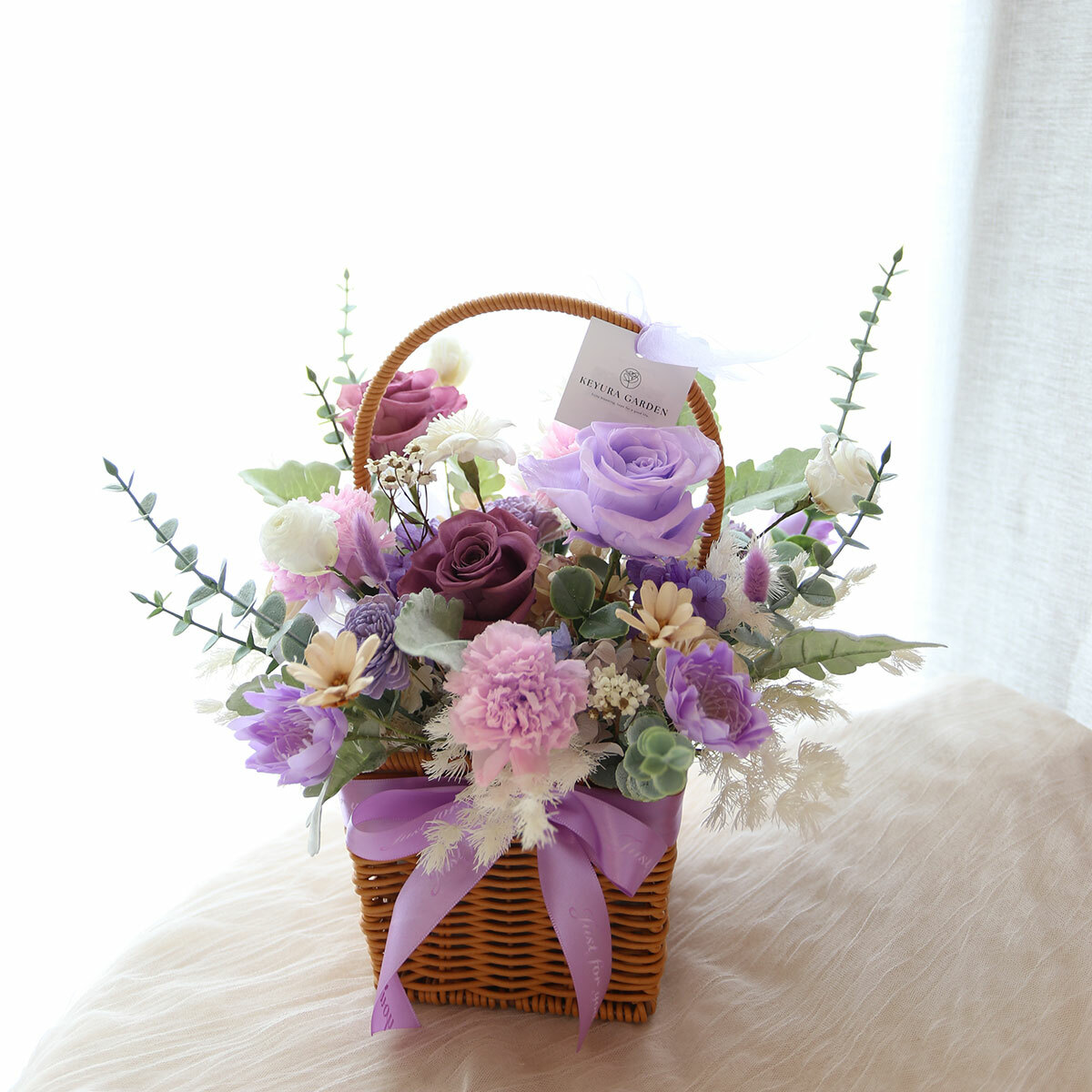 T49｜紫色系籐籃桌花