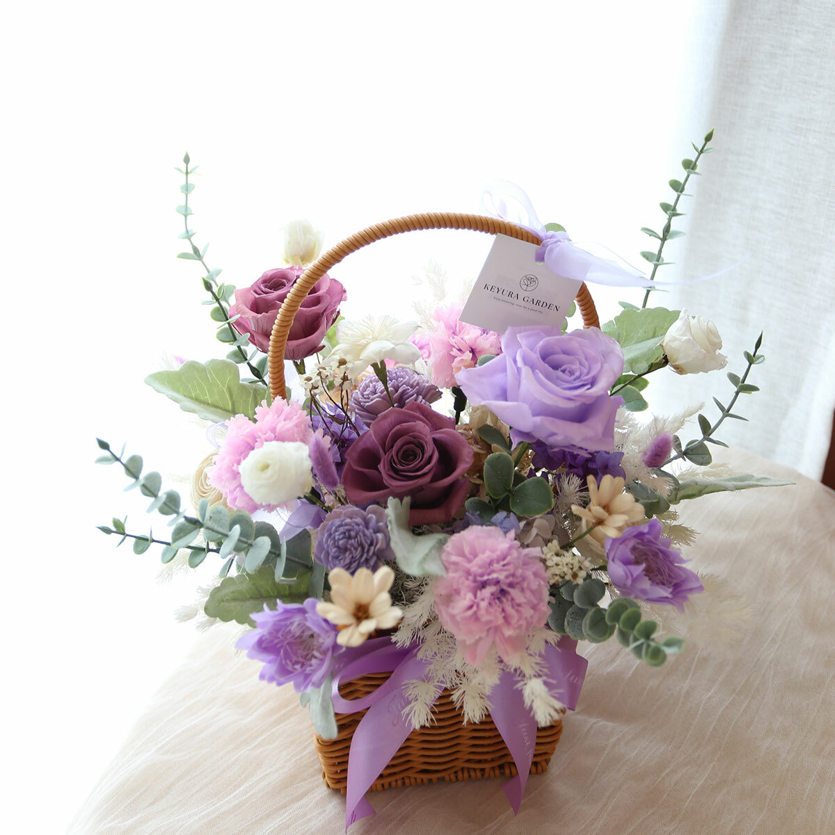 T49｜紫色系籐籃桌花
