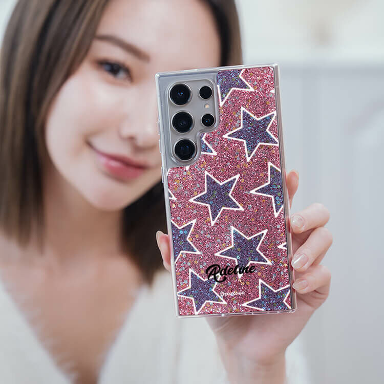 藍色星星 粉耀貝拉殼 - (訂製名字) - Samsung 三星 客製化手機殼