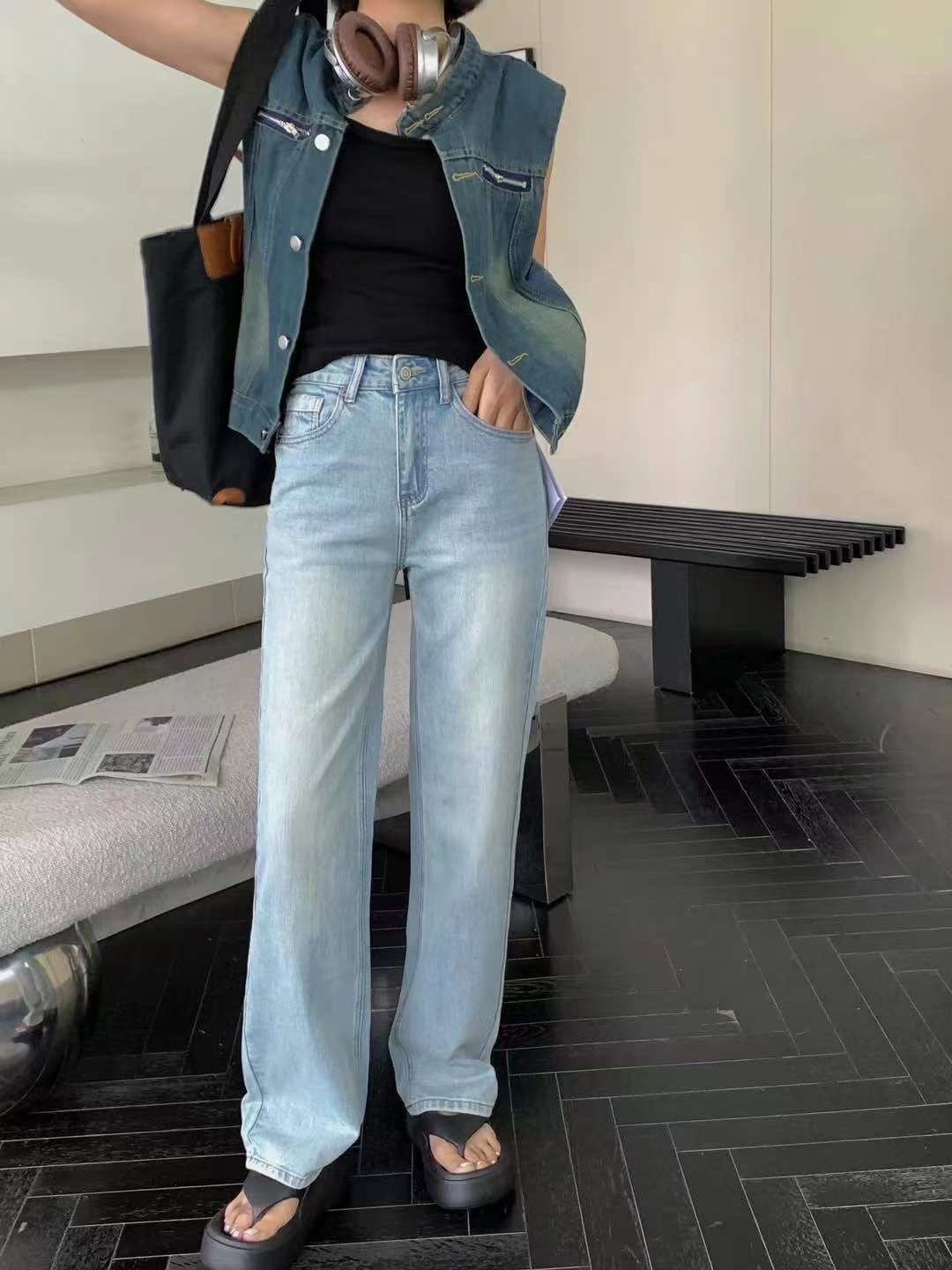 大長腿刺繡設計款牛仔褲(藍標)