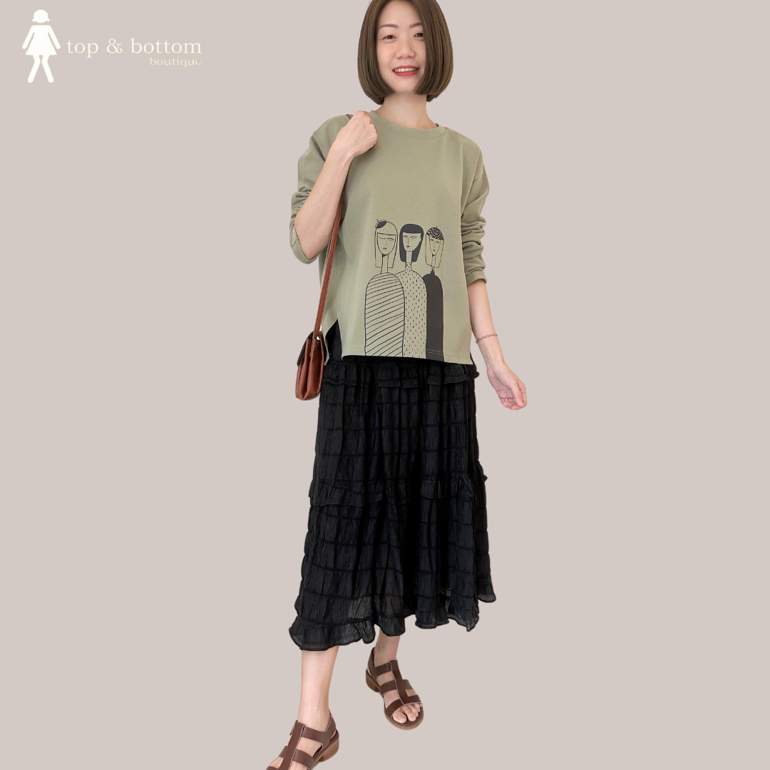 ELASTIC WAIST WRINKLED TIERED SKIRT