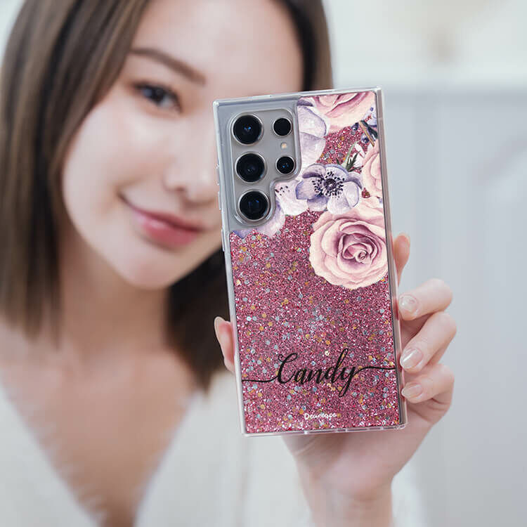 古典玫瑰 粉耀貝拉殼 - (訂製名字) - Samsung 三星 客製化手機殼