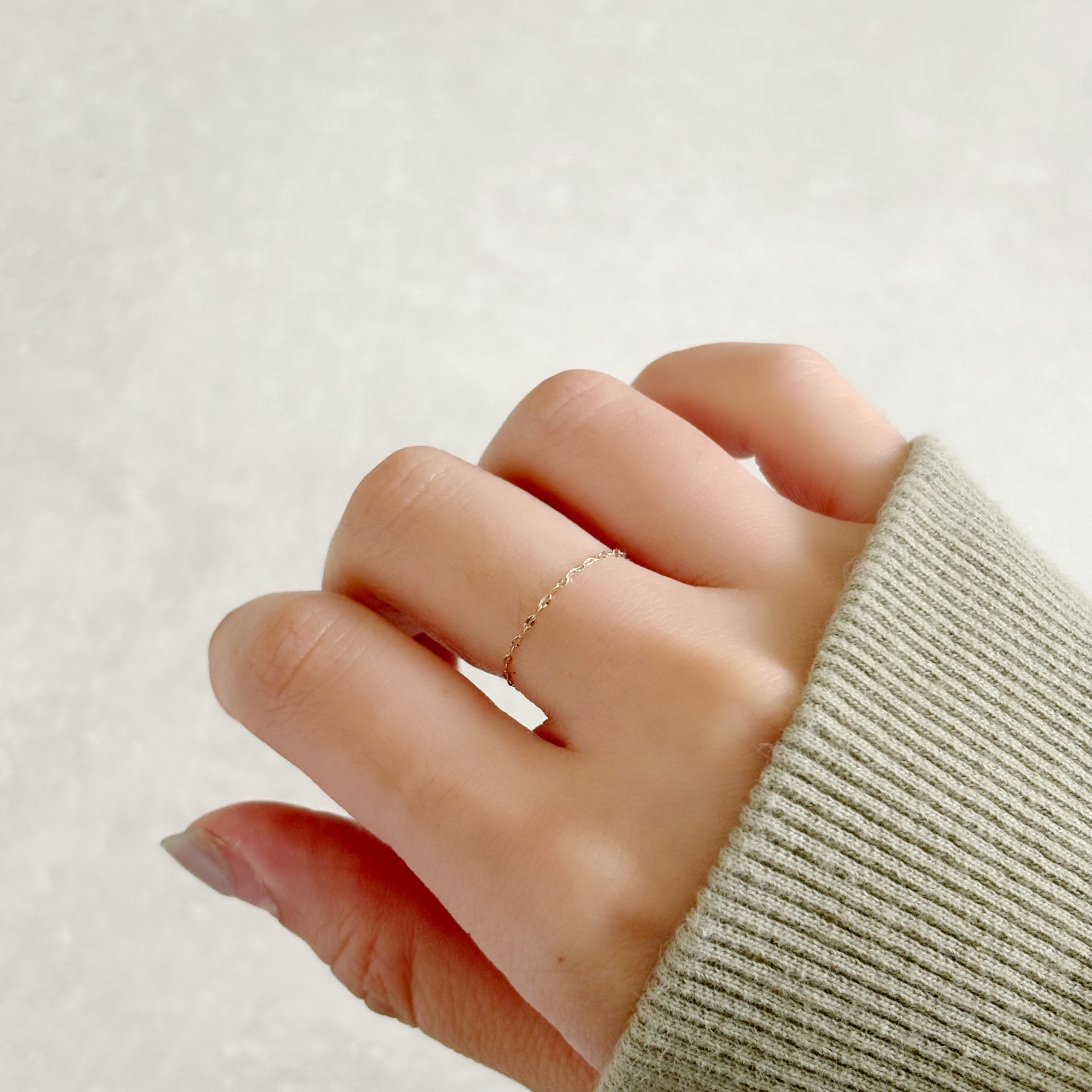 14k極細金片鍊戒