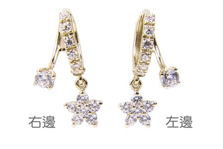 14K金排鑽垂墜小花易扣式耳環 (黃K金)
