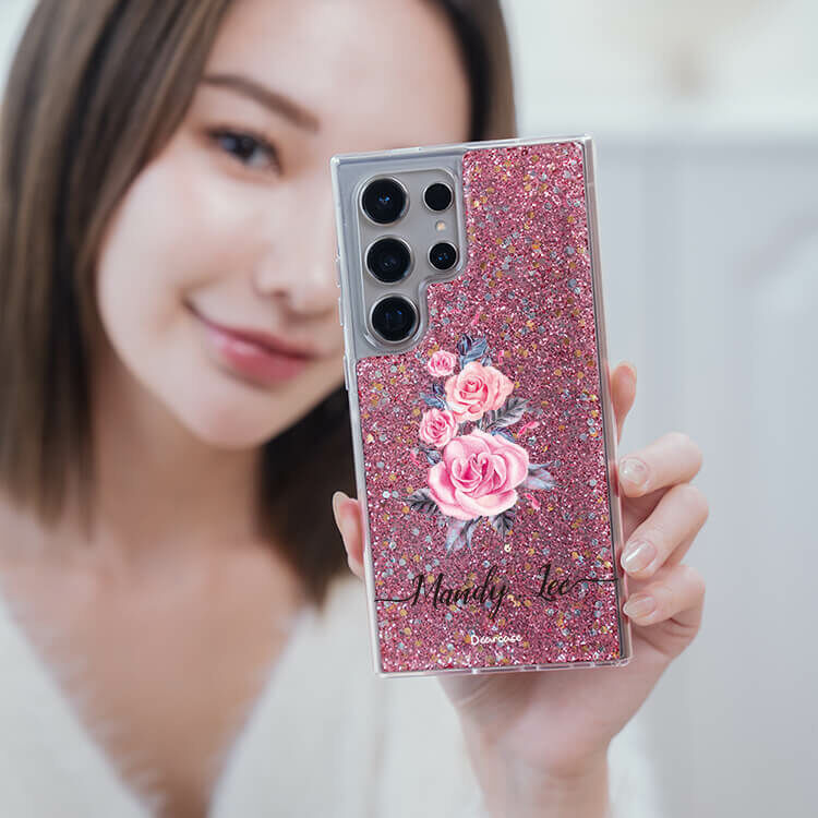 專情玫瑰 粉耀貝拉殼 - (訂製名字) - Samsung 三星 客製化手機殼