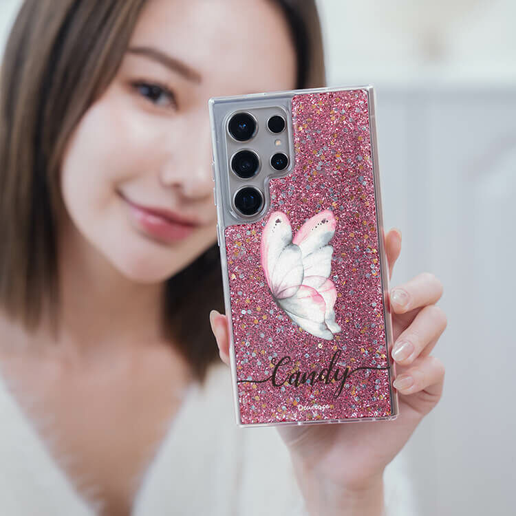 夢幻粉蝶 粉耀貝拉殼 - (訂製名字) - Samsung 三星 客製化手機殼