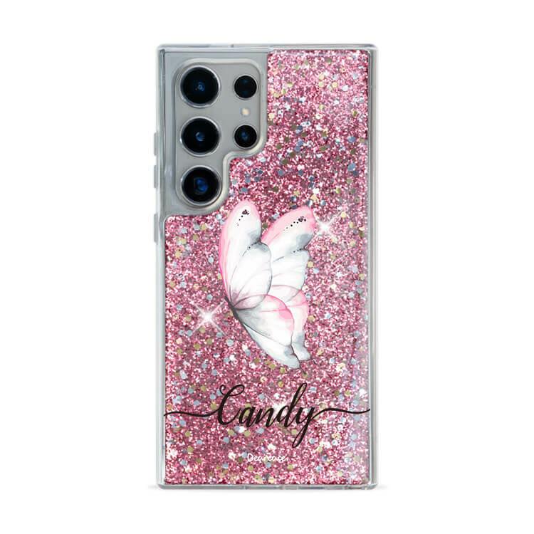 夢幻粉蝶 粉耀貝拉殼 - (訂製名字) - Samsung 三星 客製化手機殼