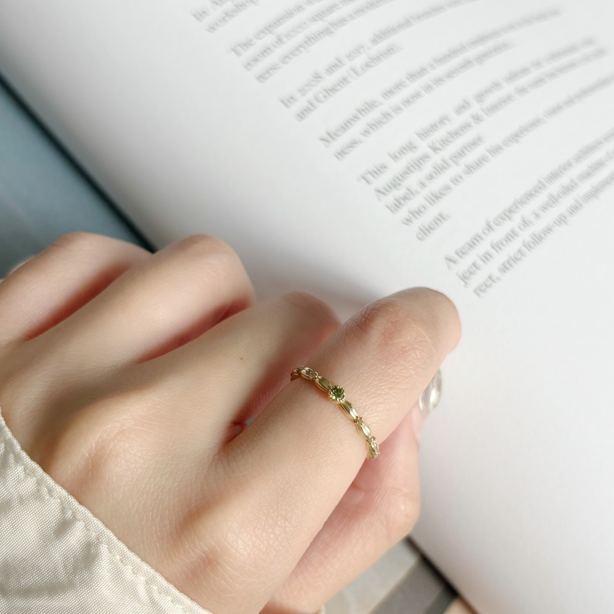 14k小四爪綠鑽稻穗戒指