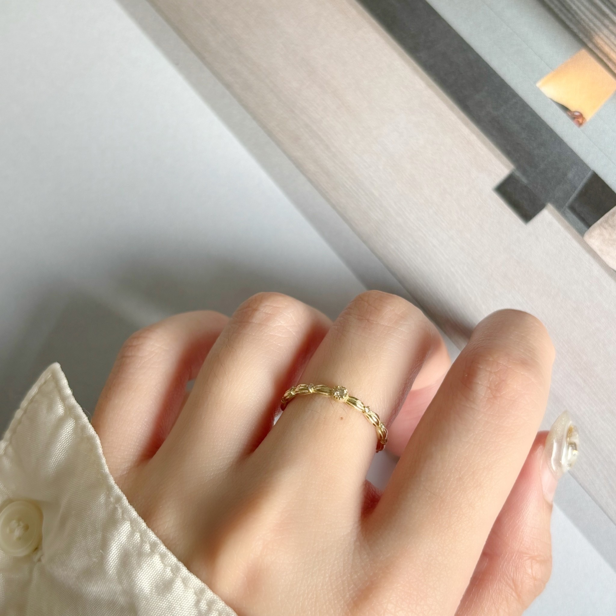 14k小四爪真鑽稻穗戒指