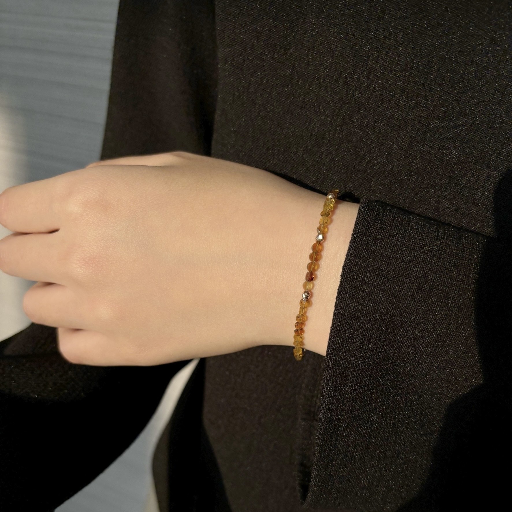 14k琥珀碧璽小圓餅手工手環