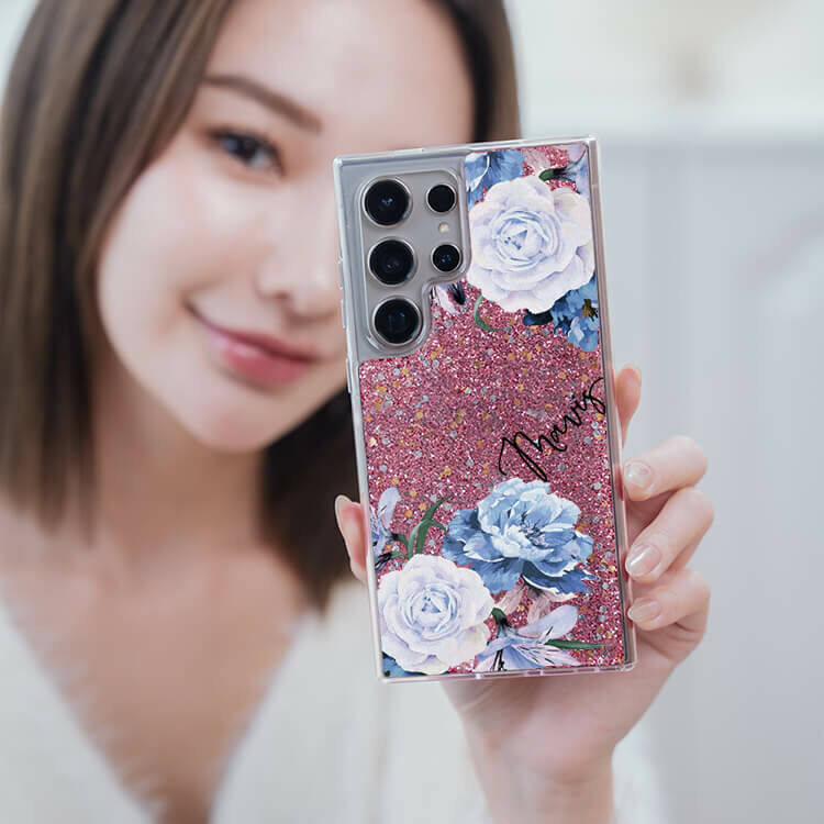 藍紫玫瑰 粉耀貝拉殼 - (訂製名字) - Samsung 三星 客製化手機殼