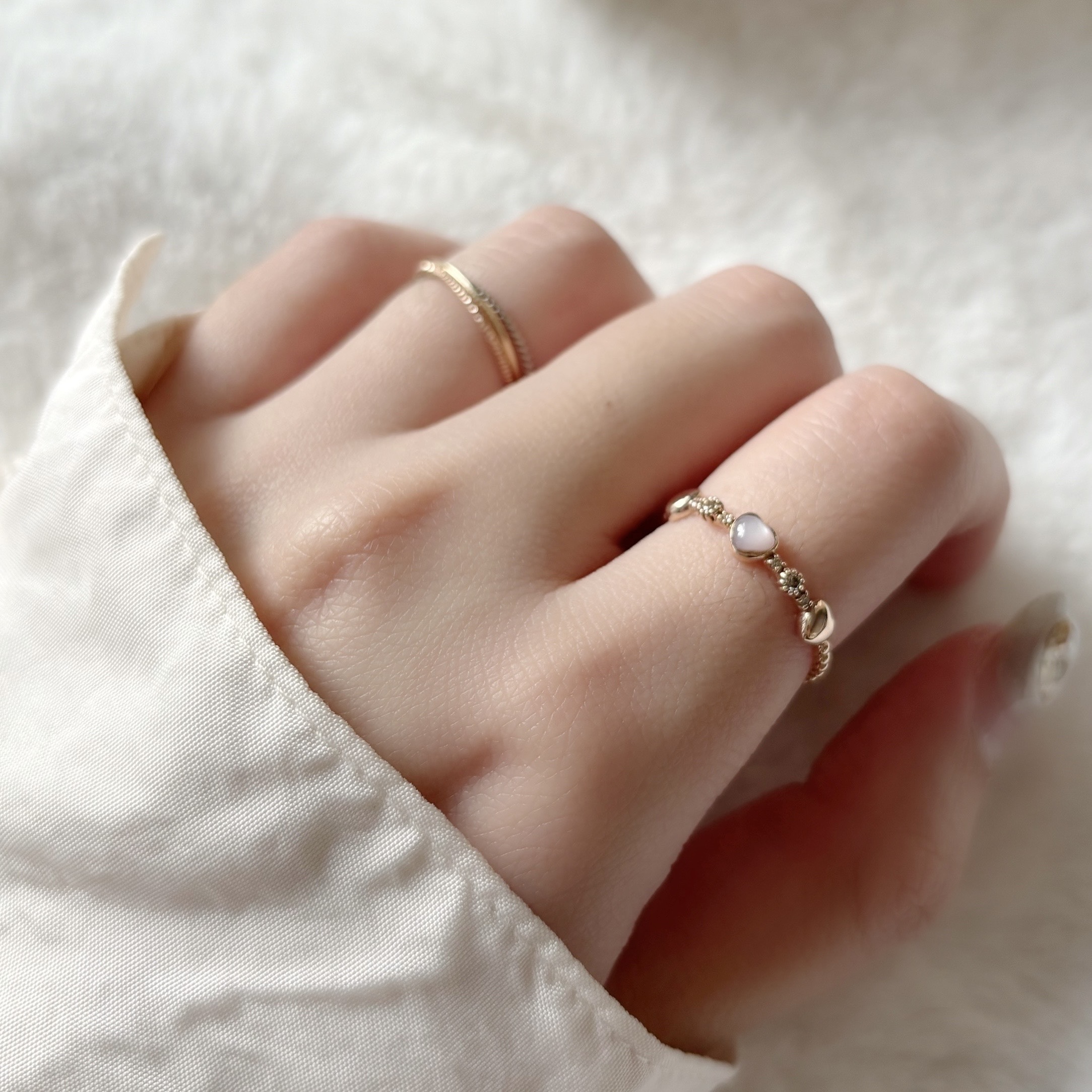 14k粉母貝愛心真鑽戒指