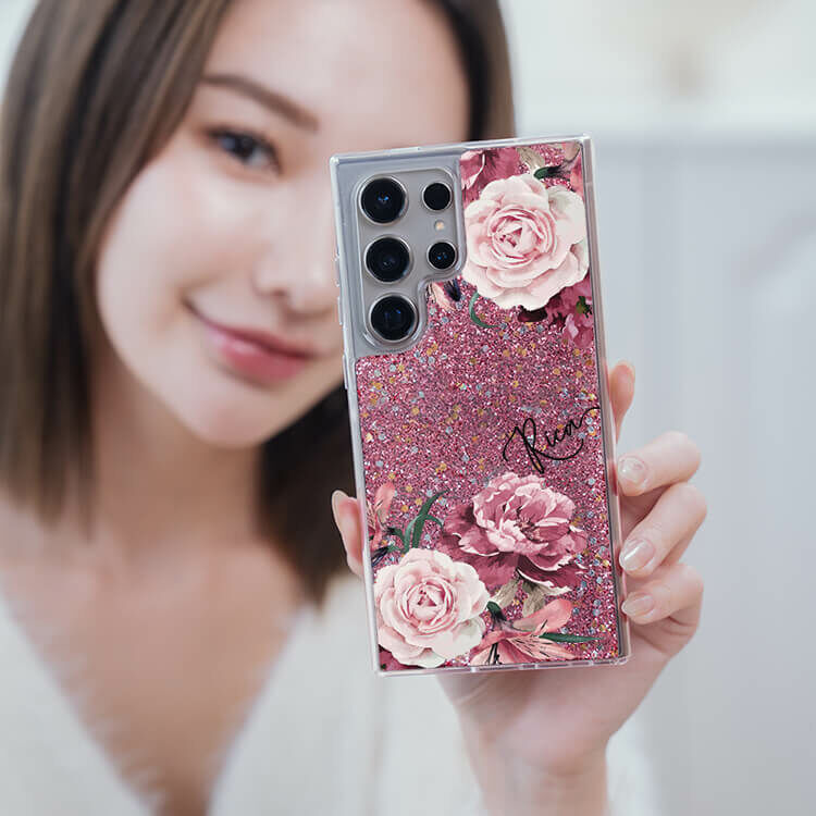 玫粉玫瑰 粉耀貝拉殼 - (訂製名字) - Samsung 三星 客製化手機殼