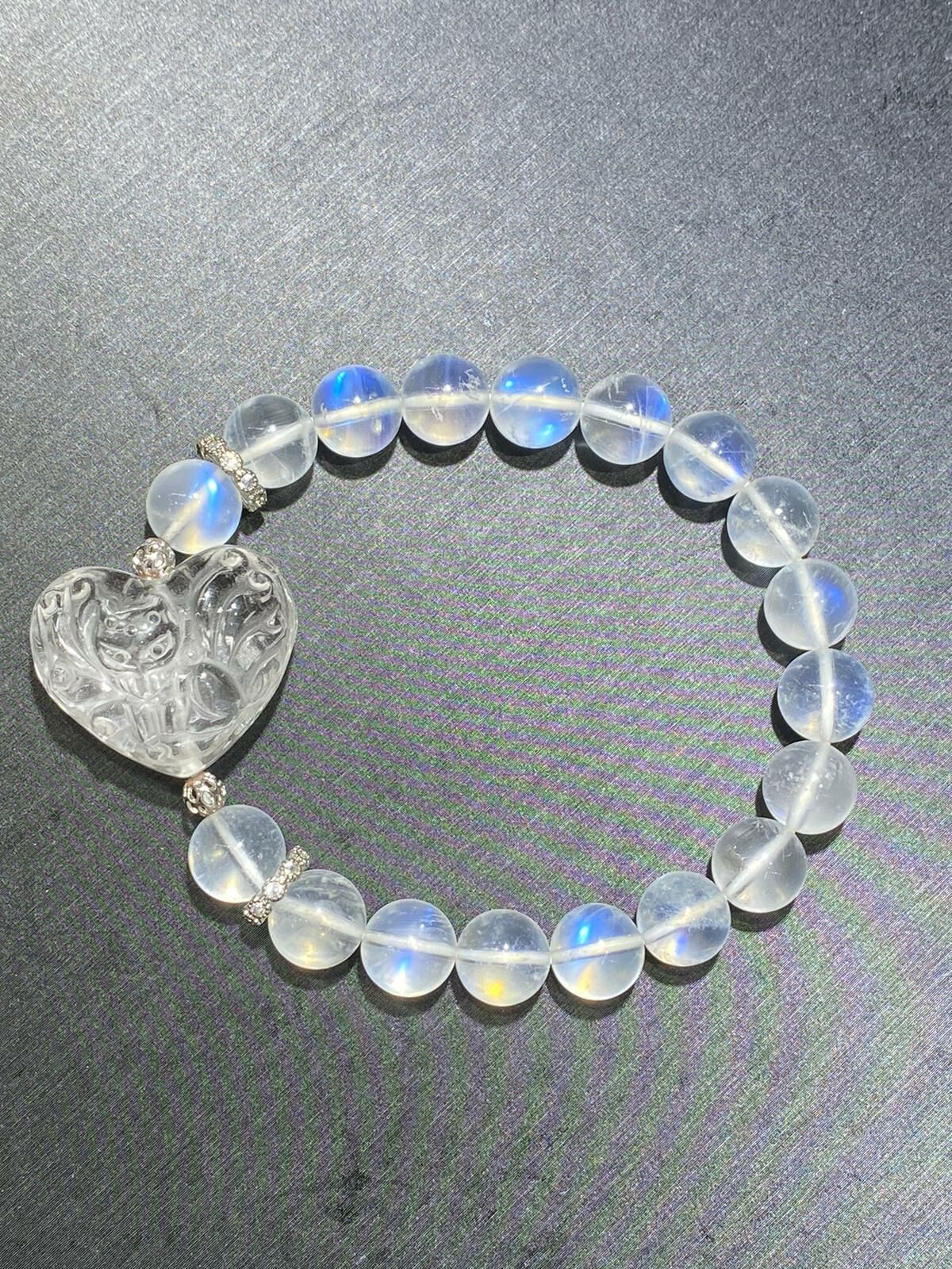 藍光月亮石配白晶九尾狐心心DIY