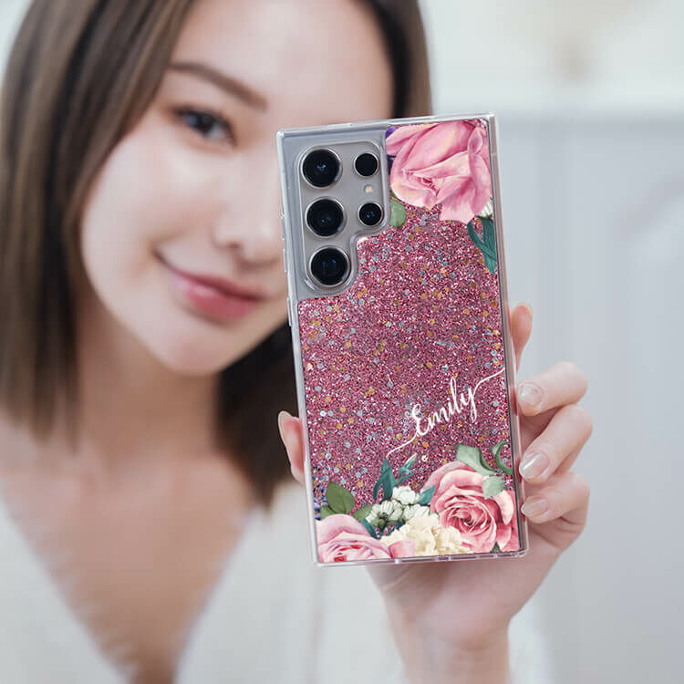 淡粉玫瑰 粉耀貝拉殼 - (訂製名字) - Samsung 三星 客製化手機殼