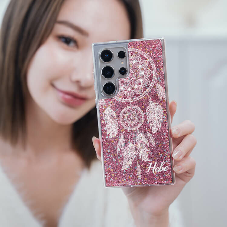 白色捕夢網 粉耀貝拉殼 - (訂製名字) - Samsung 三星 客製化手機殼