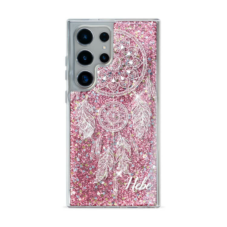 白色捕夢網 粉耀貝拉殼 - (訂製名字) - Samsung 三星 客製化手機殼