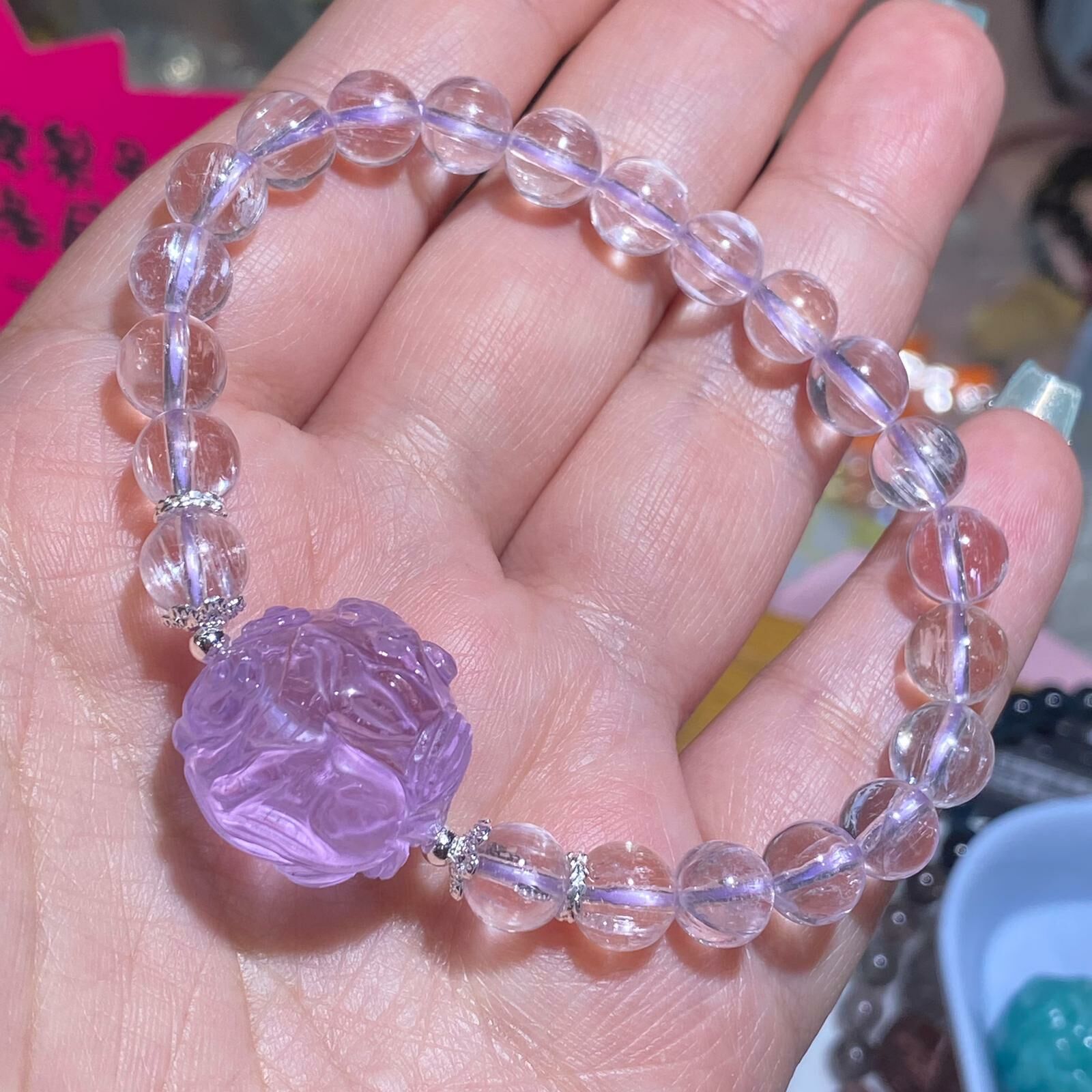 高質冰種紫鋰輝配紫水晶九尾狐球狐