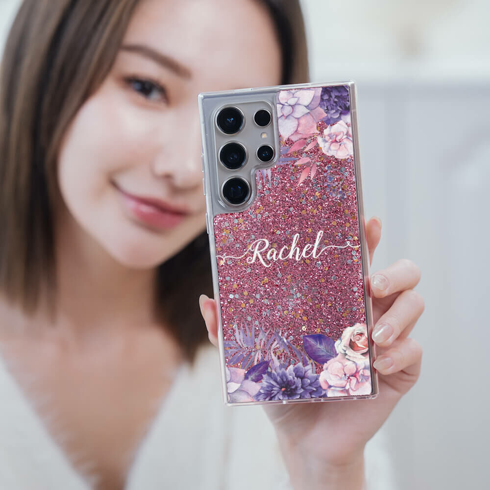 紫色叢林  粉耀貝拉殼 - (訂製名字) - Samsung 三星 客製化手機殼