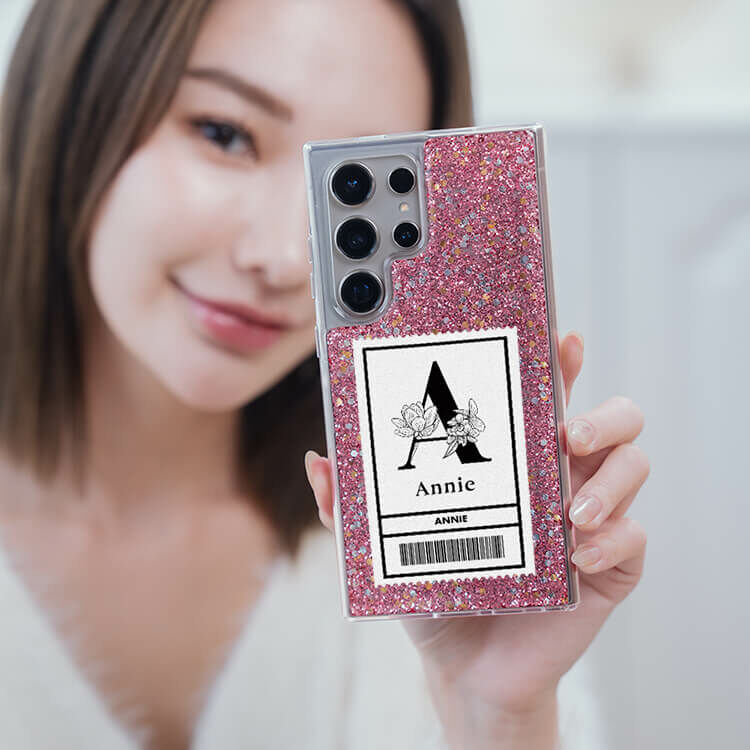 大字條碼 粉耀貝拉殼 - (訂製名字) - Samsung 三星 客製化手機殼