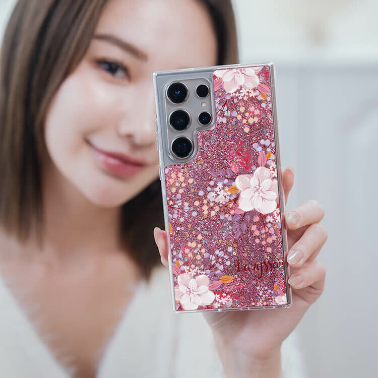 淡粉櫻花 粉耀貝拉殼 - (訂製名字) - Samsung 三星 客製化手機殼