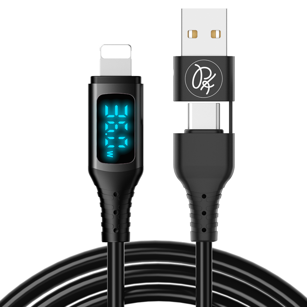 PICKOGEN 皮克全 36W快充 二合一 Type-C/USB-A TO Lightning PD充電傳輸線 VAW數顯 液態矽膠 神速 1.2M