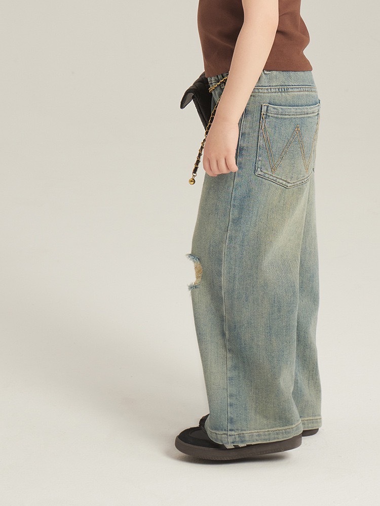 復古牛仔直筒寬褲