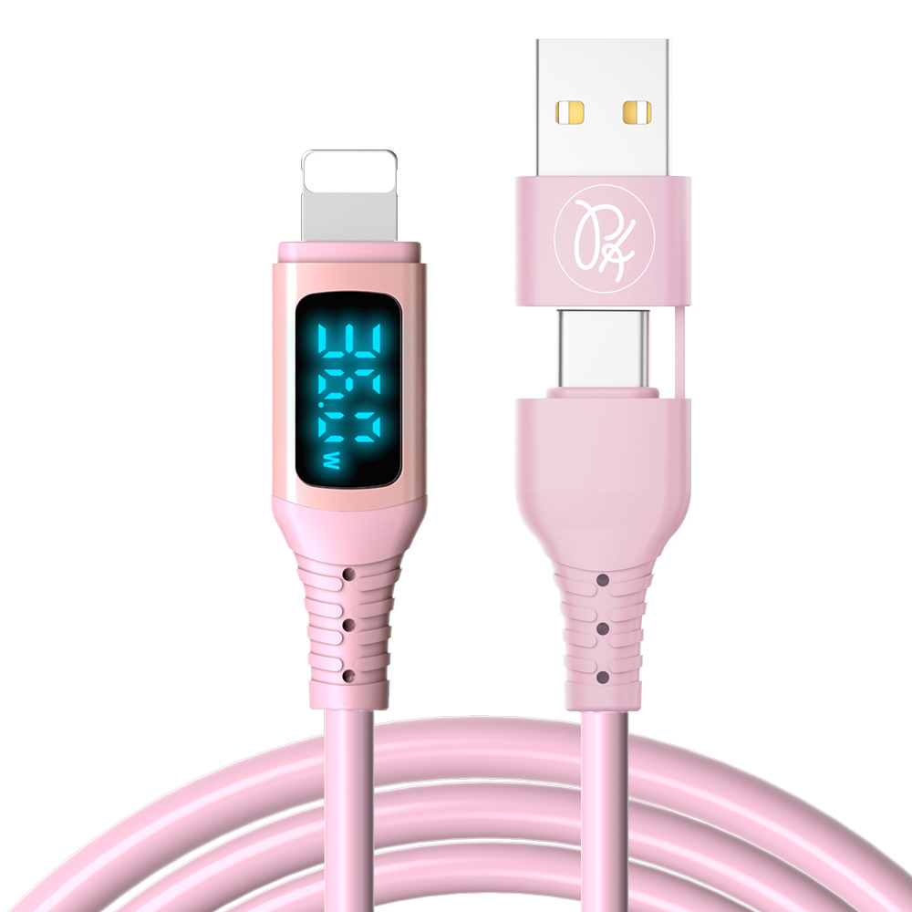 PICKOGEN 皮克全 36W快充 二合一 Type-C/USB-A TO Lightning PD充電傳輸線 VAW數顯 液態矽膠 神速 1.8M