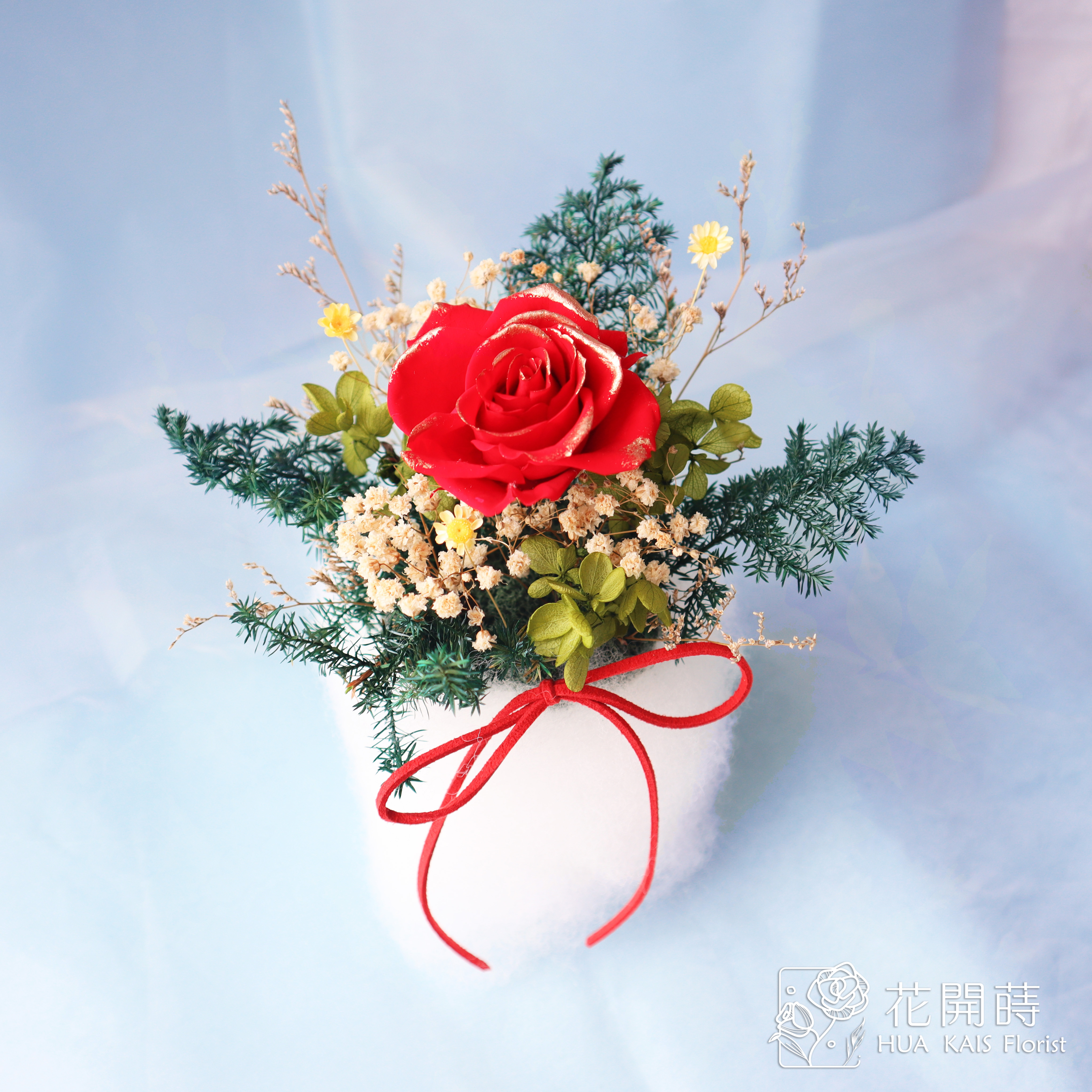 永生玫瑰小桌花|金箔紅|開幕小盆栽|生日禮物|辦公桌小盆花|母親節禮物