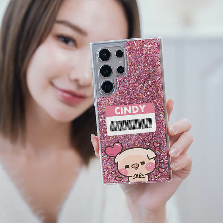 【插畫聯名】幸福肥萌萌豬 粉耀貝拉殼 - (訂製名字) - Samsung 三星 客製化手機殼