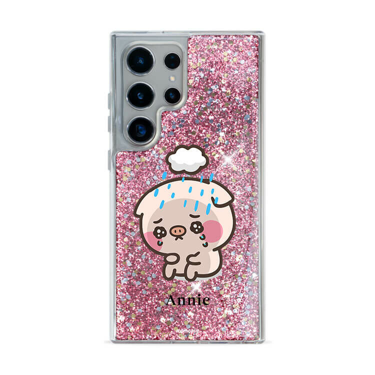 【插畫聯名】厭世萌萌豬 粉耀貝拉殼 - (訂製名字) - Samsung 三星 客製化手機殼