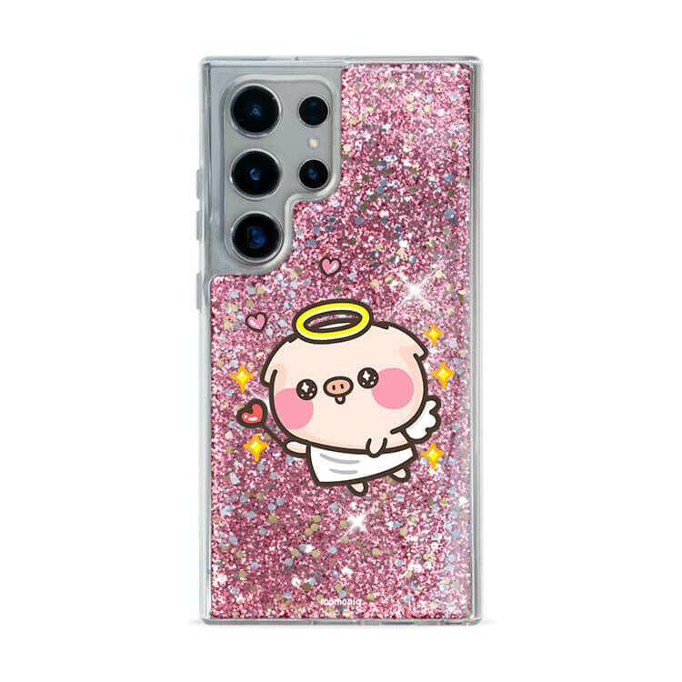 【插畫聯名】天使萌萌豬 粉耀貝拉殼 - (訂製名字) - Samsung 三星 客製化手機殼