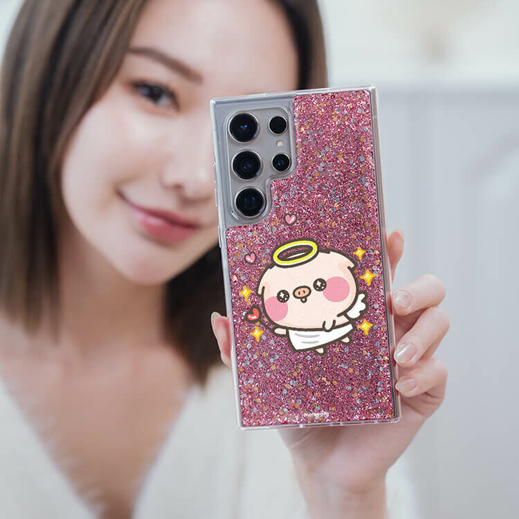 【插畫聯名】天使萌萌豬 粉耀貝拉殼 - (訂製名字) - Samsung 三星 客製化手機殼