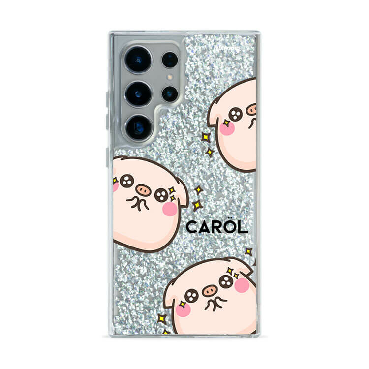 【插畫聯名】圓滾滾萌萌豬  銀耀貝拉殼 - (訂製名字) - Samsung 三星 客製化手機殼