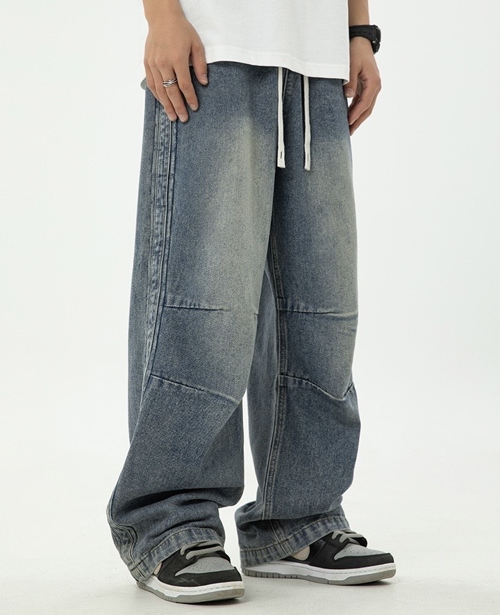 『現貨』Nature 膝蓋打摺 寬版 牛仔褲【L2263】