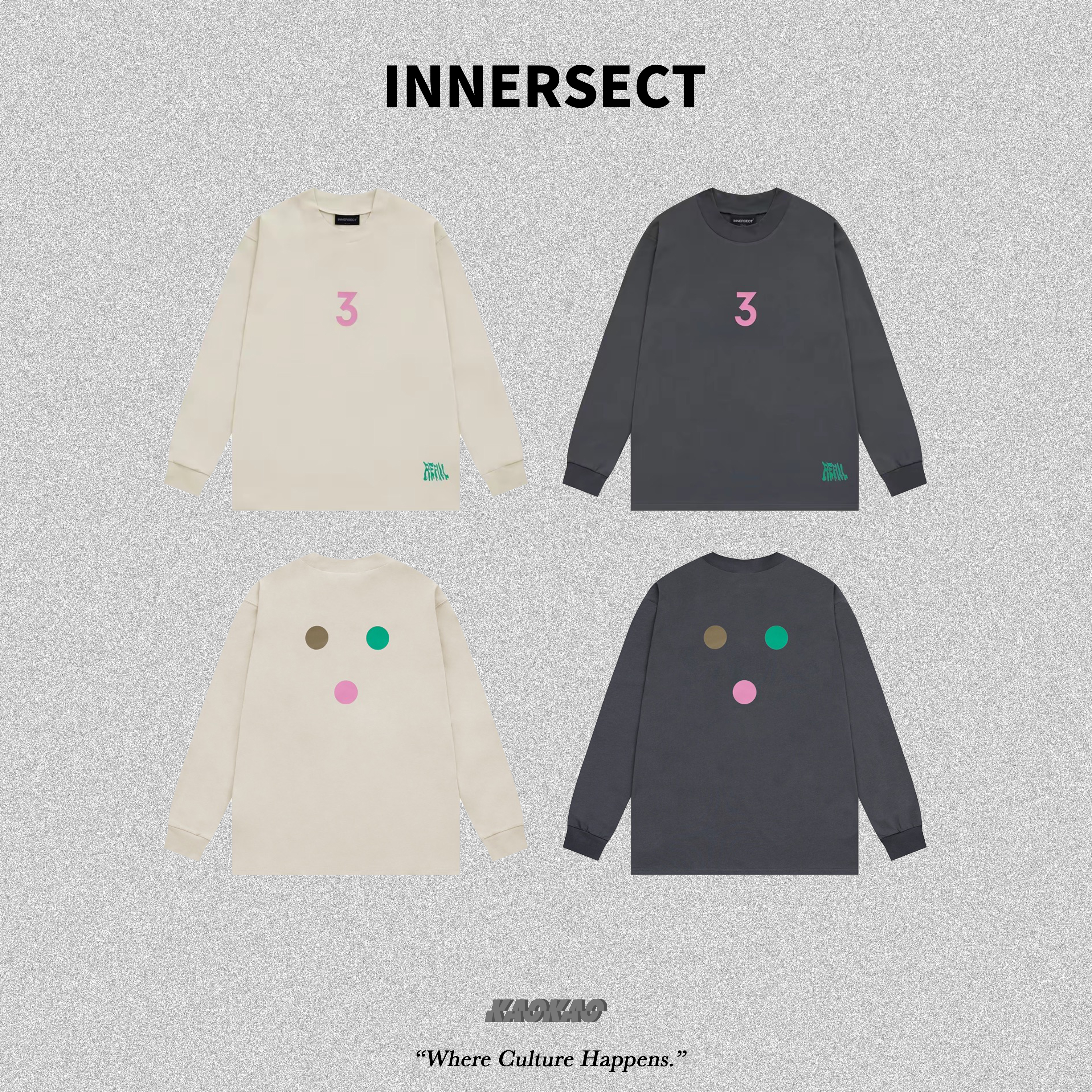 現貨 INNERSECT 三生萬物 薄長袖  胸前粉色3 背後三色點【INN23FWTTE61】