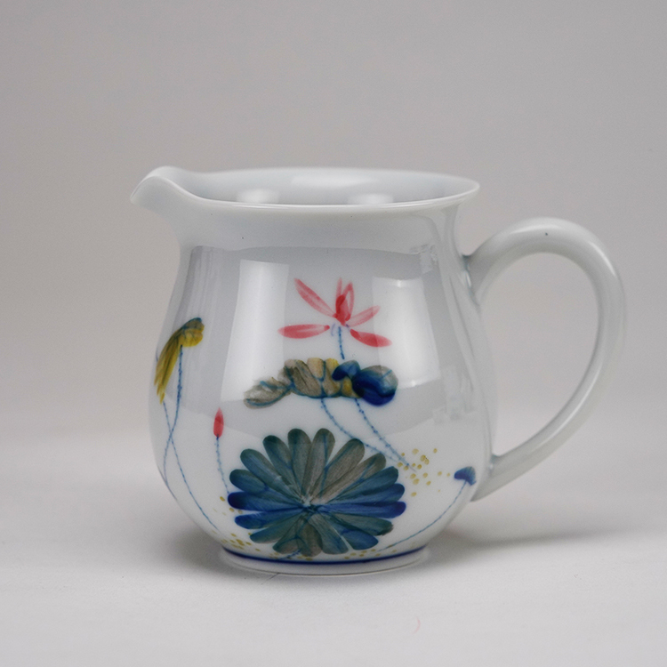 鹿港窯禮品館│手繪五彩手繪荷花茶具組-8入禮盒套裝