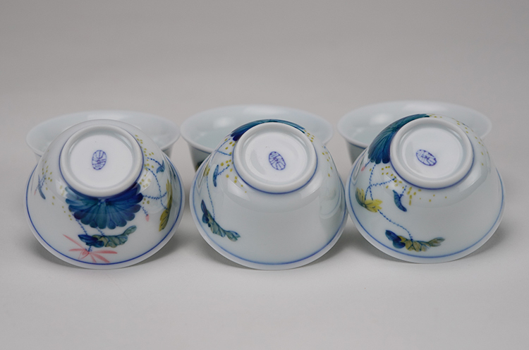 鹿港窯禮品館│手繪五彩手繪荷花茶具組-8入禮盒套裝